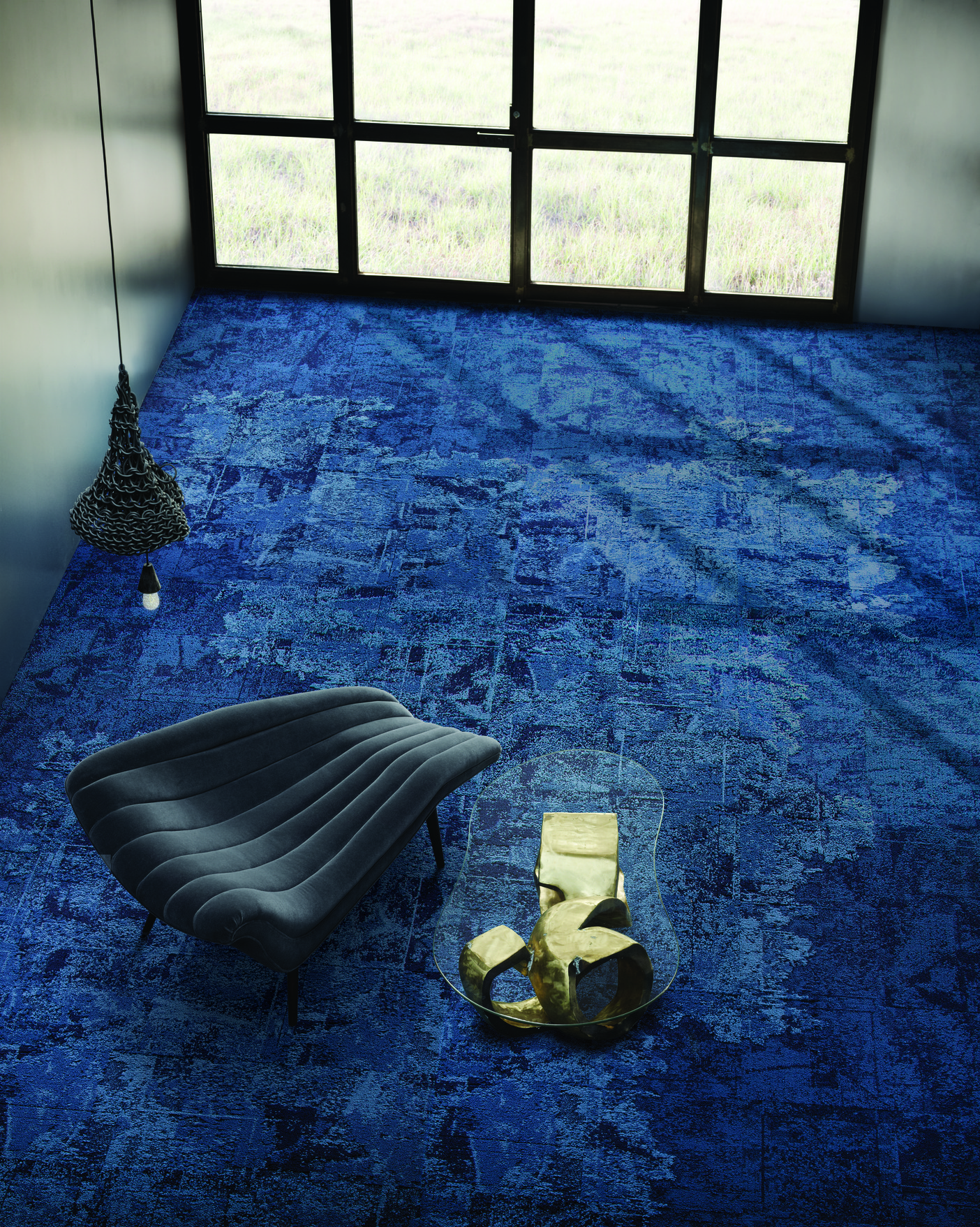 blue flooring next a window