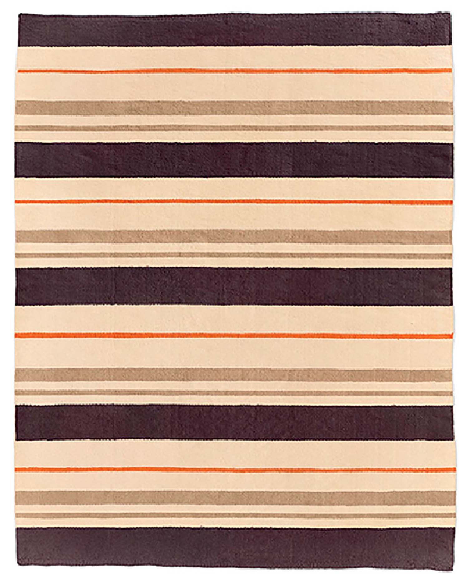 A striped rug with orange and brown stripes.