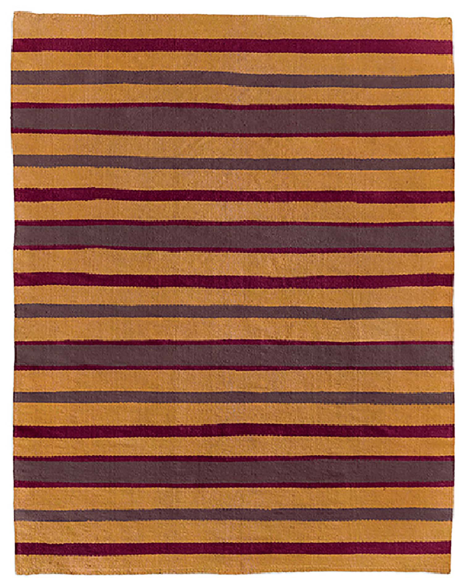 A striped rug with a red and yellow stripe.