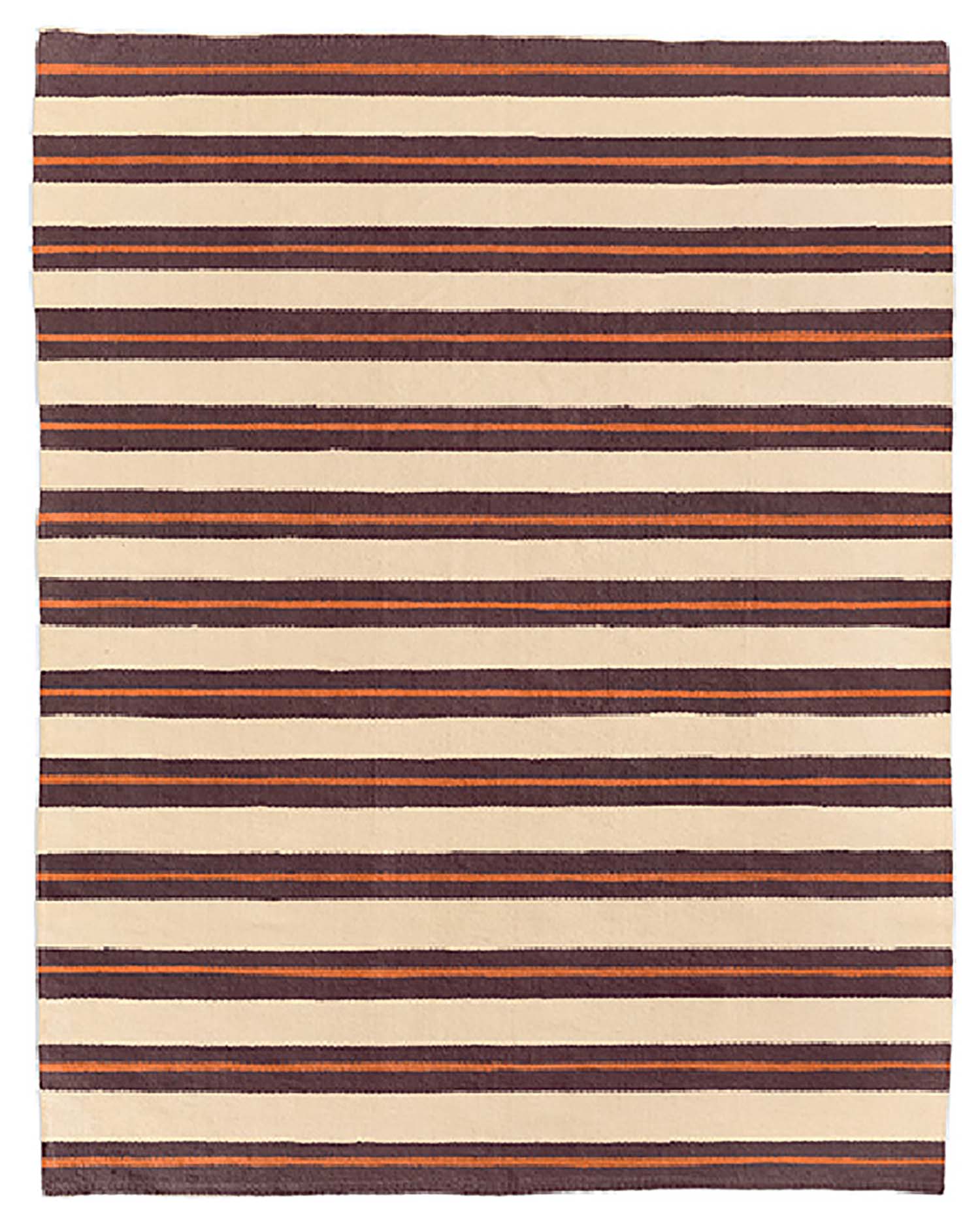 A striped rug with brown and white stripes.