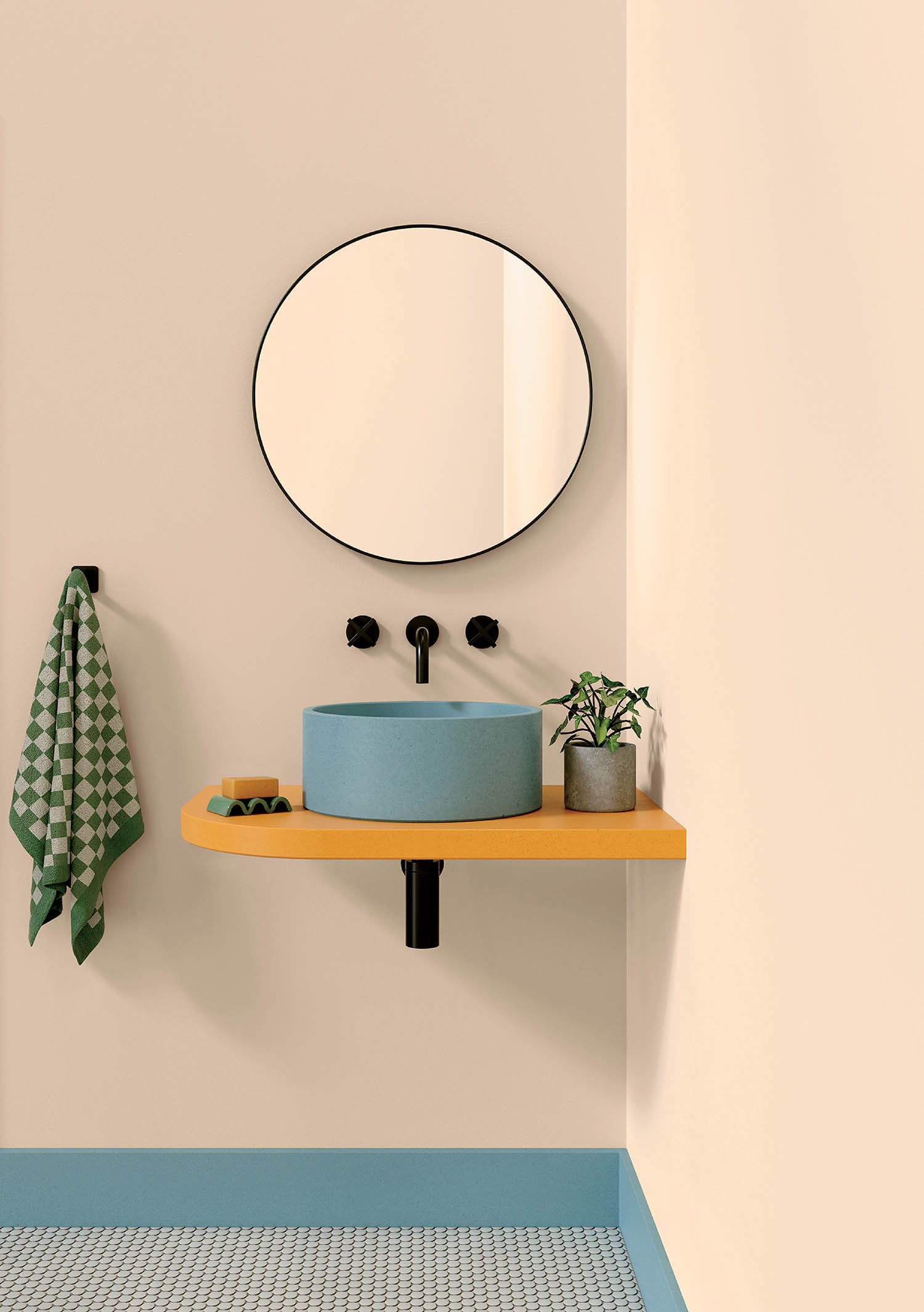 A bathroom with a sink and mirror on the wall.