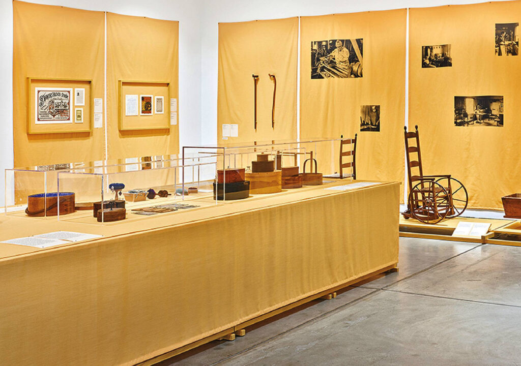 A display of various objects on display in a museum.