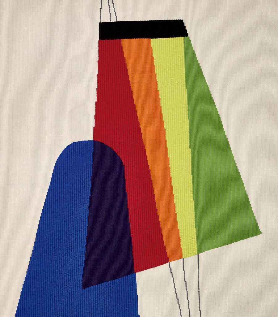 a painting of a colorful object on a white surface
