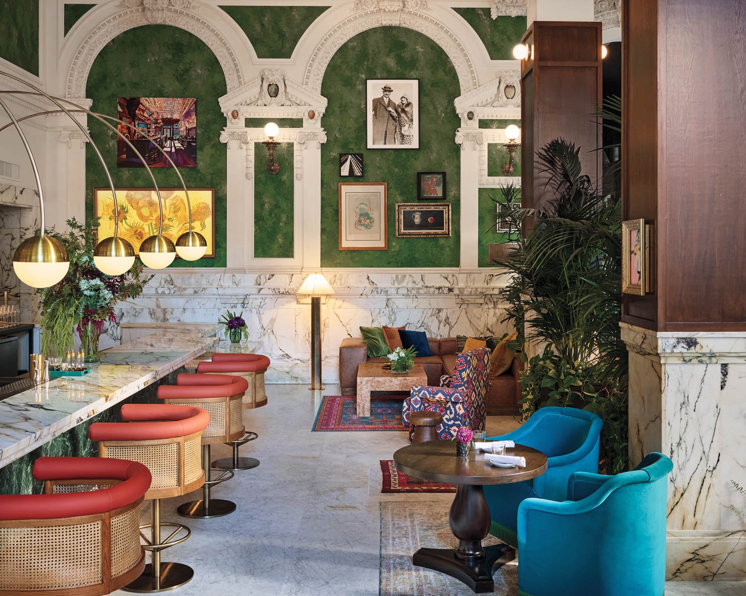 dining area with curved chairs