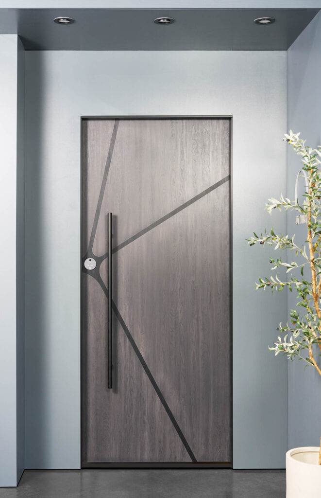 a brown door with smart home features