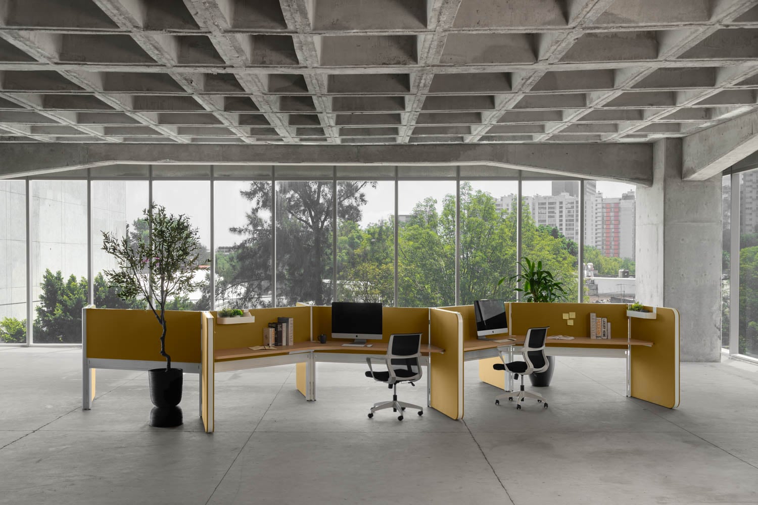 yellow partition in an office