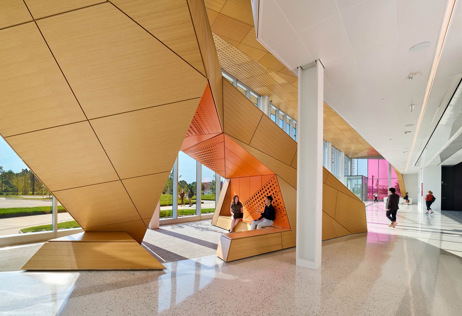 students sitting in lobby at Virginia Tech
