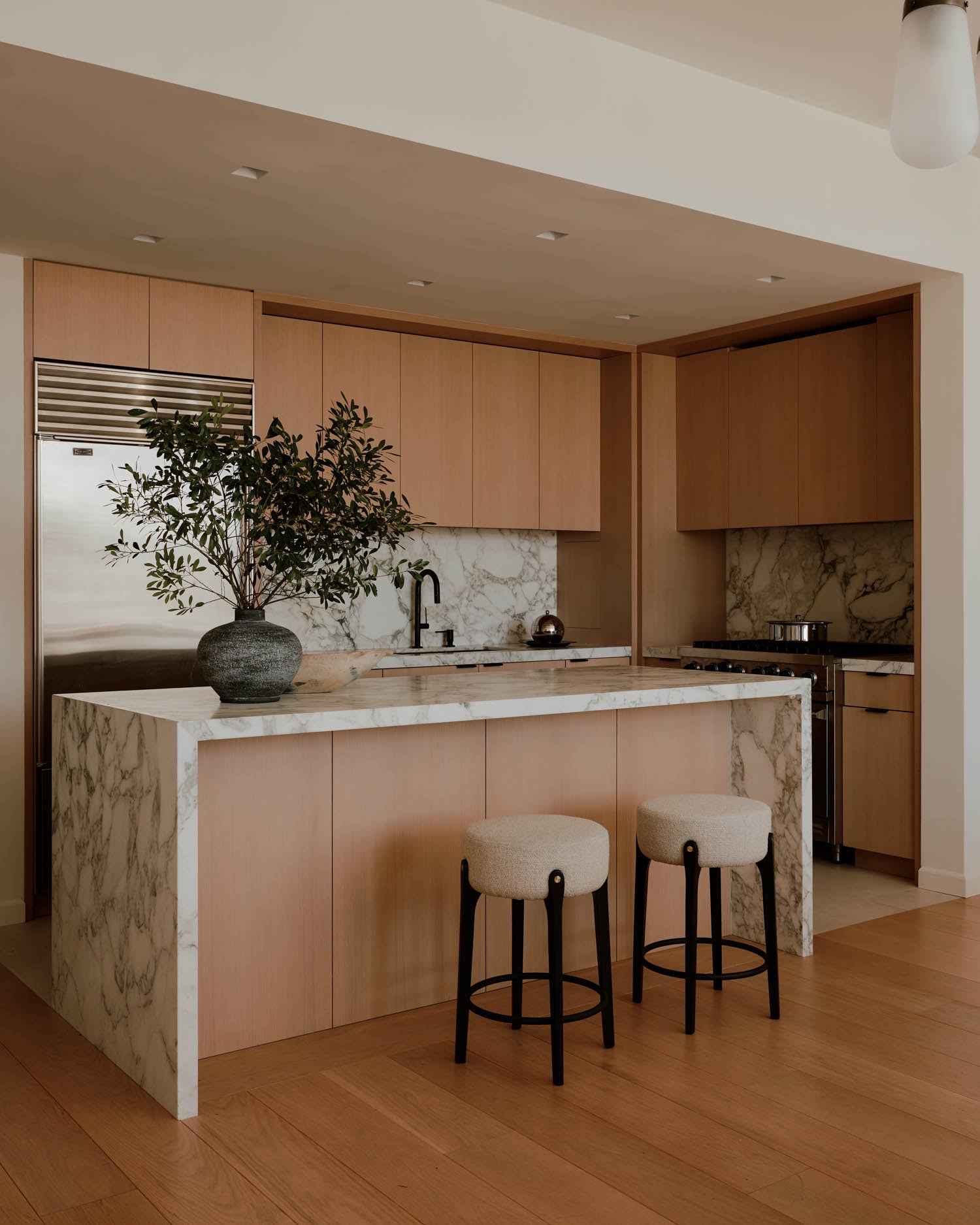 kitchen with custom oak cabinetry