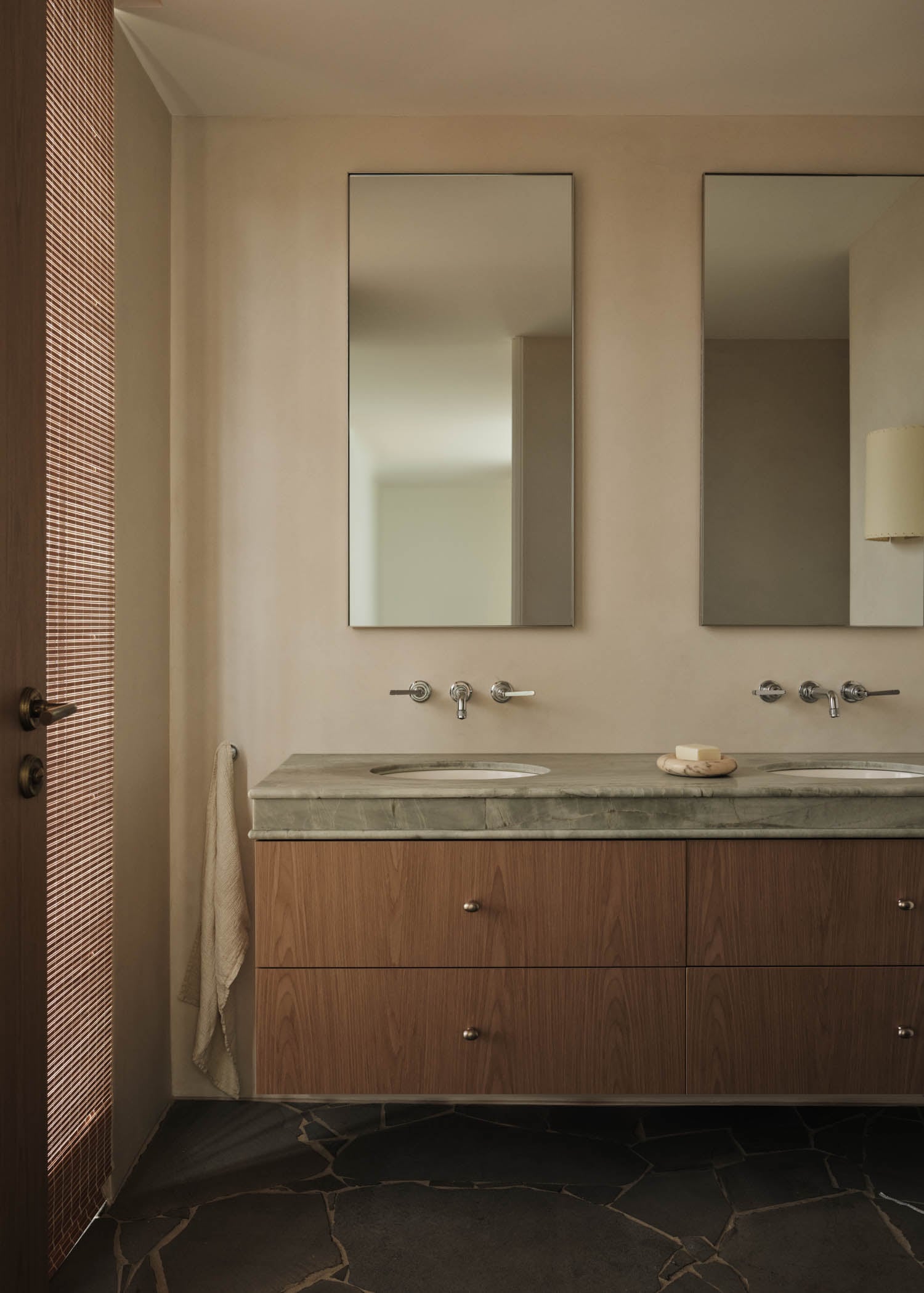 bathroom with wooden cabinets