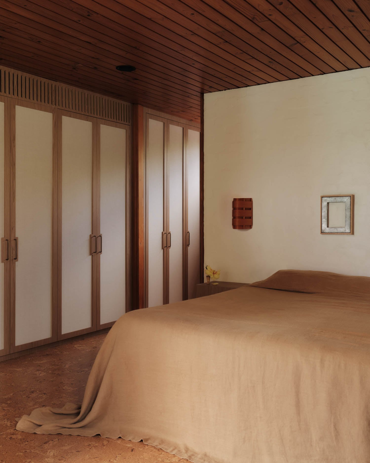 bedroom with wooden panels