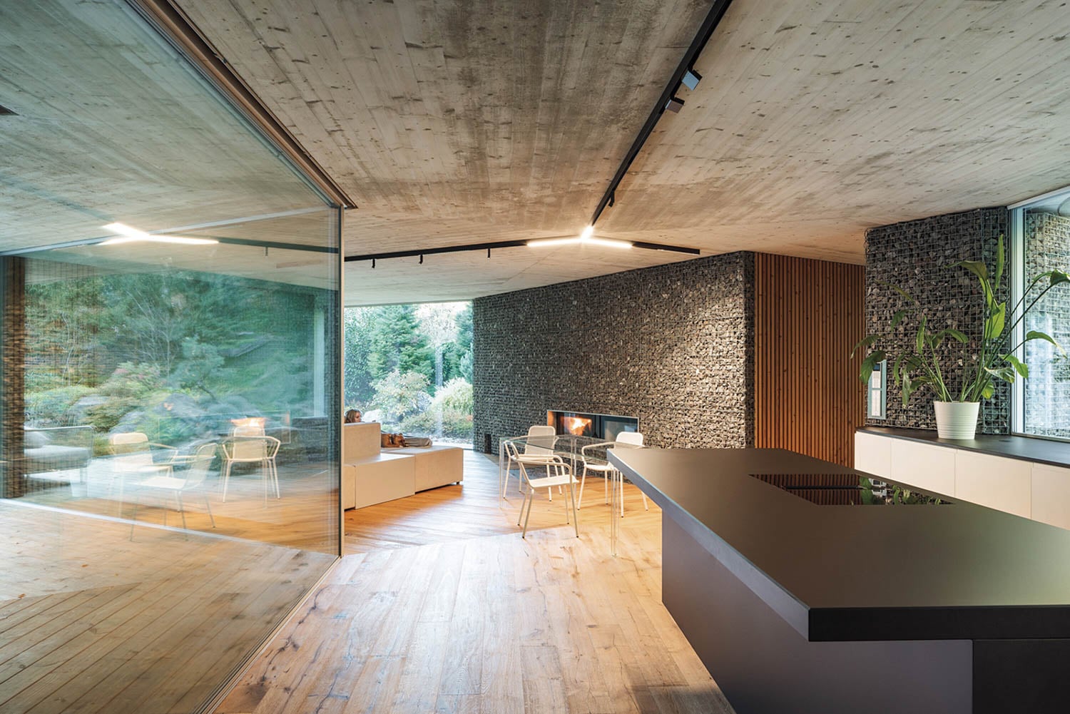 living room area with glass window