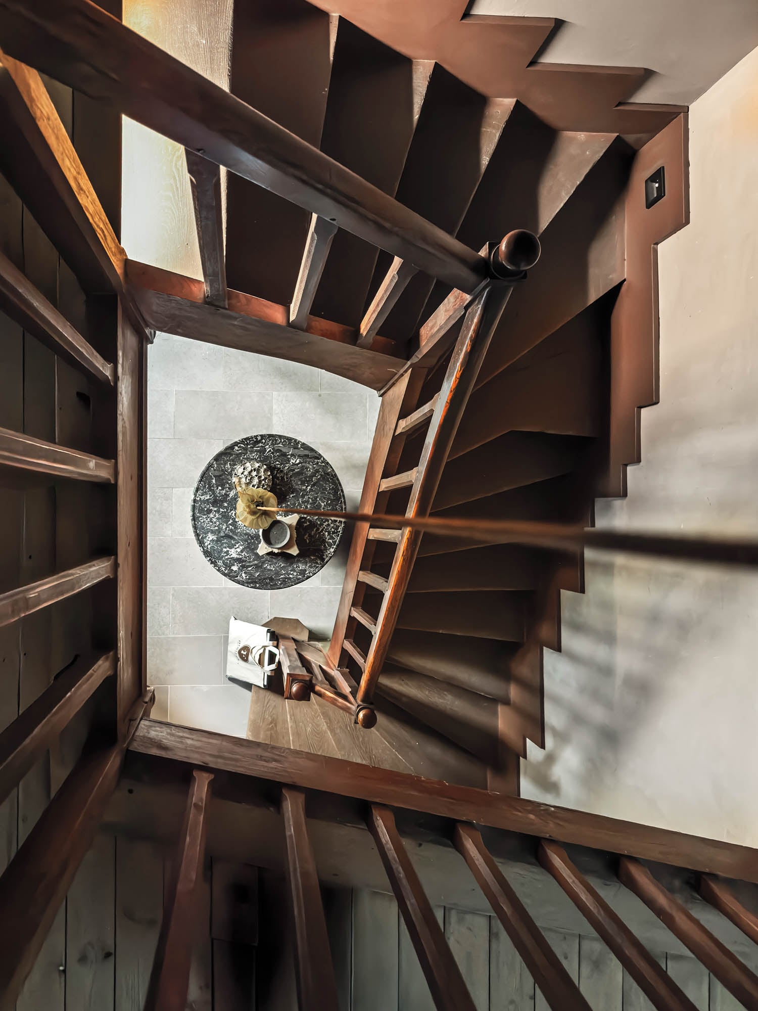aerial view of back staircase