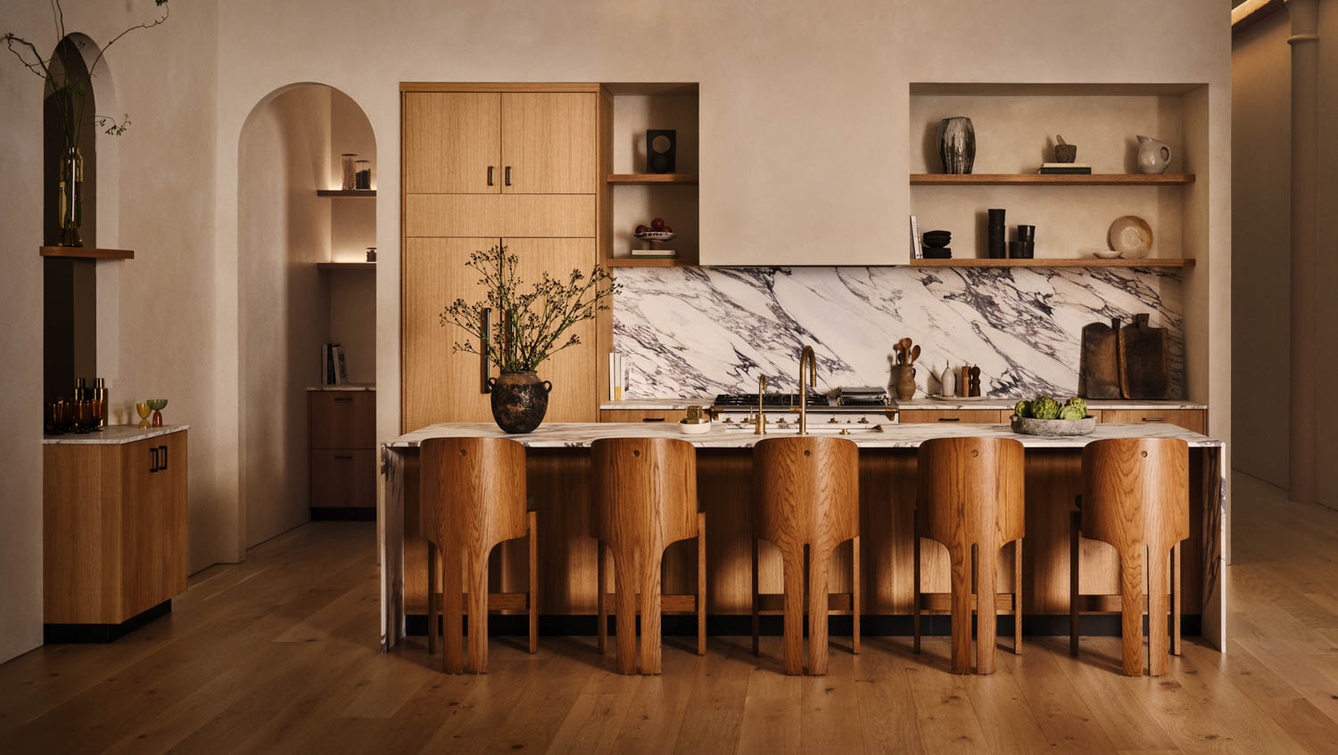 view of kitchen with wooden stools